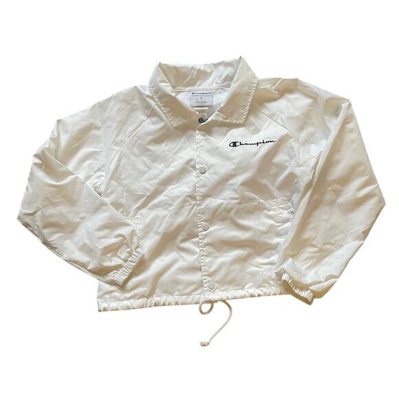 Champion Womens/Teen Crop White Bomber Jacket Size Medium Retro Athletic - Picture 1 of 6